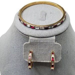 vintage s.a.l. swavorski red/clear rectangle chrystals gold tone earrings bracel